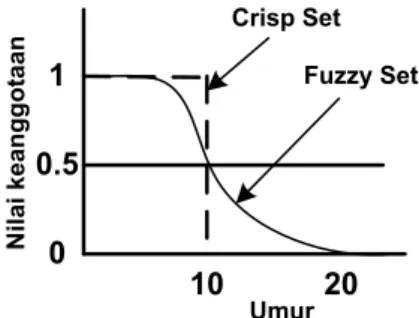 Gambar 2.2: Ilustrasi  fuzzy dan crisp set.  