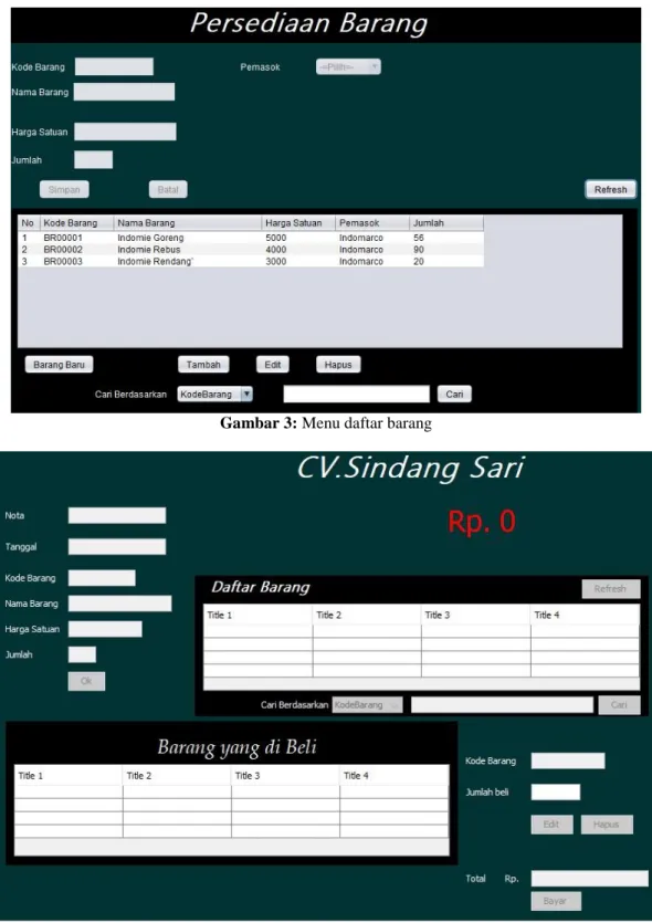 Gambar 3: Menu daftar barang 