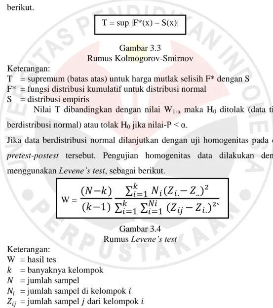 Gambar 3.4  Rumus Levene’s test  Keterangan: 