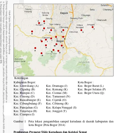 Gambar 1  Peta lokasi pengambilan sampel kutudaun di daerah kabupaten dan 