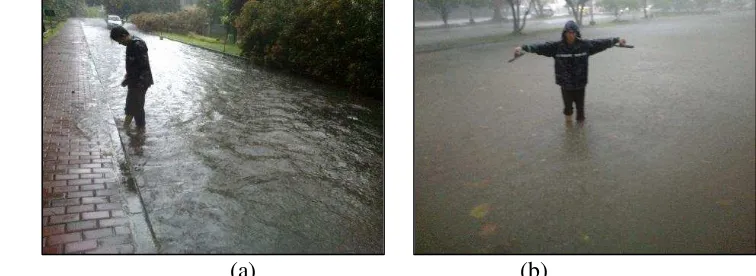 Gambar 2 Lokasi banjir (a) Jalan FEMA, (b) Lapangan parkir GWW 