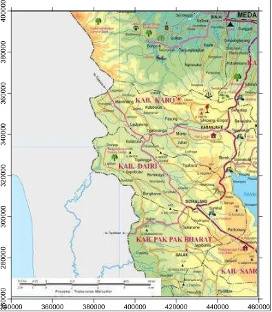 Gambar 1. Peta daerah penelitian Gunung Sinabung dan sekitarnya (Bakosurtanal, 2002) 