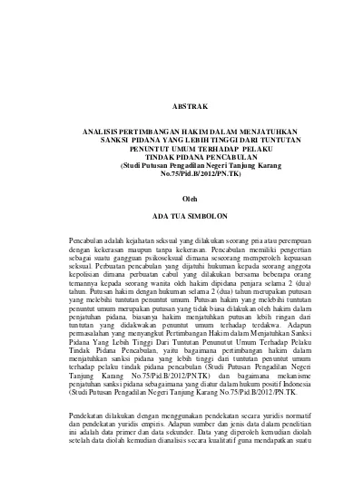 ANALISIS PERTIMBANGAN HAKIM DALAM MENJATUHKAN SANKSI PIDANA YANG LEBIH ...