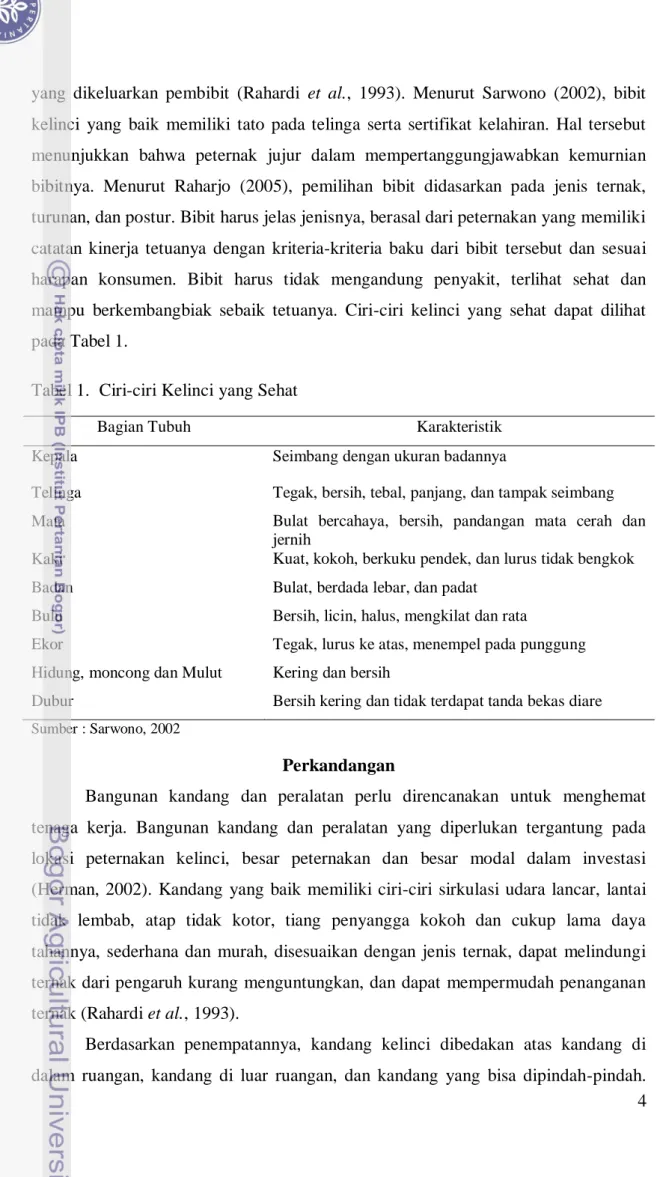 Tabel 1.  Ciri-ciri Kelinci yang Sehat 