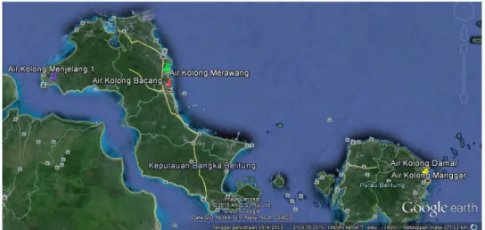 Gambar 3.1 Peta Sampling Air Kolong Muda dan Tua  (Sumber: Google Earth, 2015) 