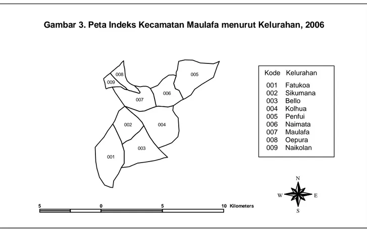 Gambar 3. Peta Indeks Kecamatan Maulafa menurut Kelurahan, 2006