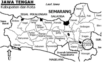 Gambar 1.1. Tanda lingkaran adalah lokasi Kabupaten Karanganyar. 