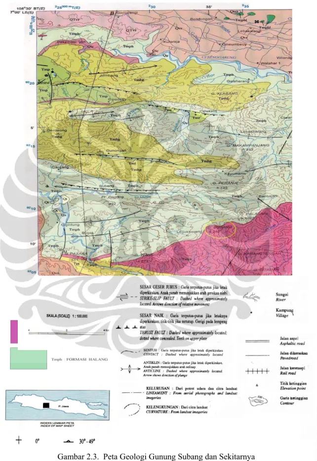 Gambar 2.3.  Peta Geologi Gunung Subang dan Sekitarnya  Sumber: (Bahar, 1996) 