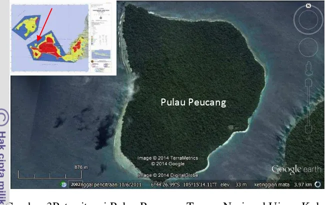 Gambar 3Peta situasi Pulau Peucang, Taman Nasional Ujung Kulon 