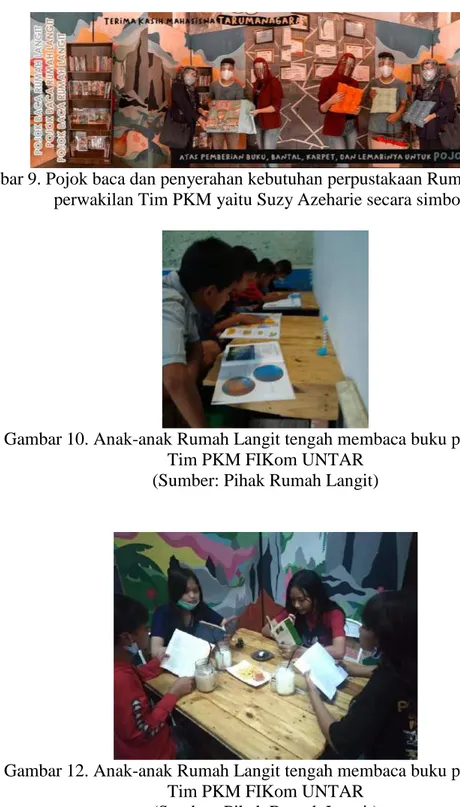Gambar 12. Anak-anak Rumah Langit tengah membaca buku pemberian   Tim PKM FIKom UNTAR 