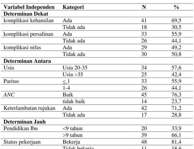 Tabel 1. Proporsi faktor risiko kematian maternal  