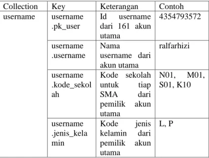 Tabel 4.1 Keterangan username collection 