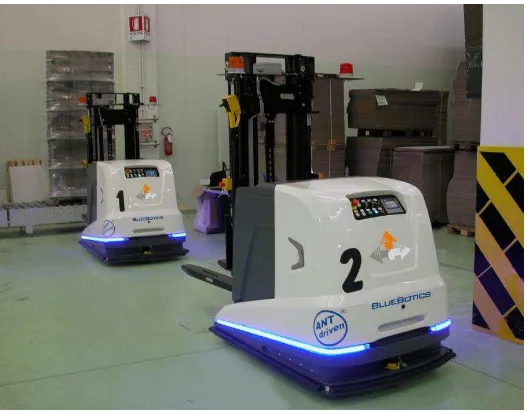 Figure 2.1: Autonomous guided vehicle system in a factory (www.bluebotics.com) 