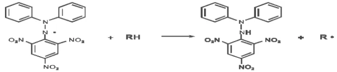 Gambar 4. Reaksi antara DPPH dengan atom H yang berasal dari antioksidan  (Prakash et al., 2001) 