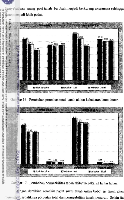 Gambar 16. Pembahan porositas total tanah akibat kebakaran lantai hutan 