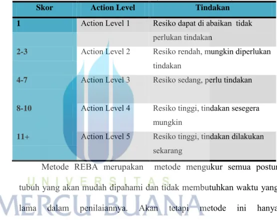 Tabel 2.3 REBA action Level (Stanton et all.,2005)