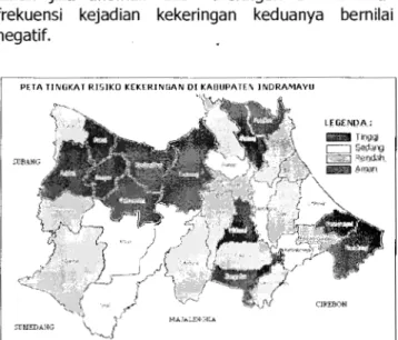 Gambar 5.  Peta  sebaran  tingkat  endemik  kekeringan  berdasarkan  luas  dan  frekuensi  kejadian  kekeringan  di  Kabupaten  Indramayu