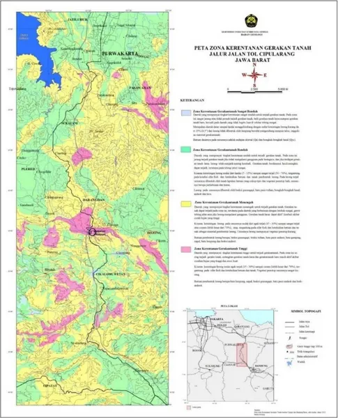 Gambar 3. 3 Peta Zona Kerentanan Tanah Tol Cipularang dan sekitarnya  (PVMBG, 2017) 