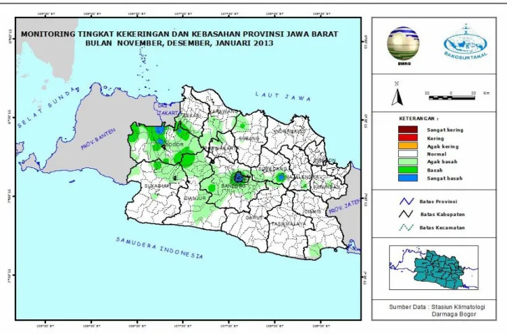 Gambar 5.  Monitoring Tingkat Kekeringan dan Kebasahan             Bulan Januari 2013 Wilayah Jawa Barat 