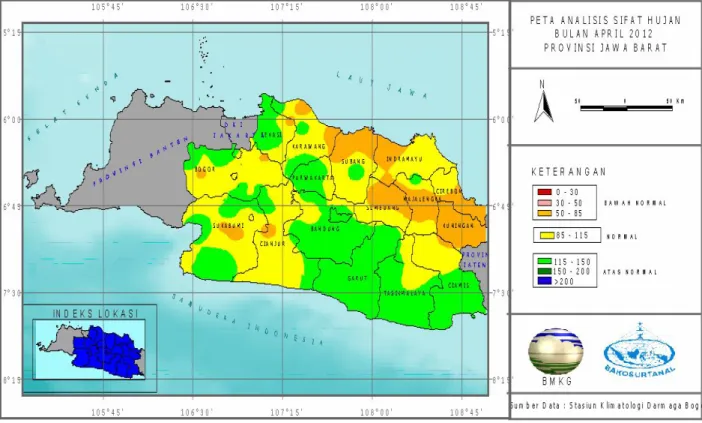 Gambar 1a.  Peta Analisis Sifat Hujan Bulan  April 2012  Provinsi Jawa Barat 