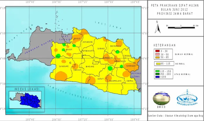 Gambar 2a.  Peta Prakiraan Sifat Hujan Bulan  Juni 2012 Provinsi Jawa Barat 