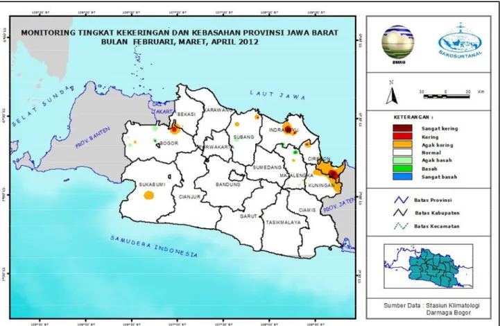 Gambar 5. Monitoring Tingkat Kekeringan dan Kebasahan   Bulan April 2012 Wilayah Jawa Barat 