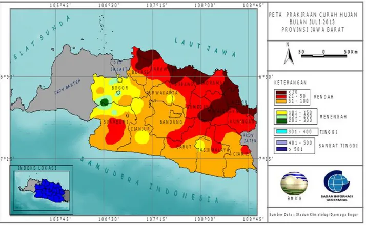 Gambar 3b. Peta Prakiraan Sifat Hujan Bulan Juli 2013 Provinsi Jawa Barat 