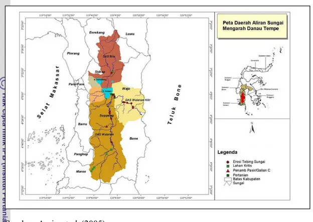 Gambar 7. Peta Kawasan yang mempengaruhi dan dipengaruhi Danau Tempe. 
