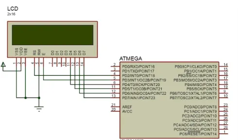 Gambar 3.7. Rangkaian antarmuka LCD 2x16 