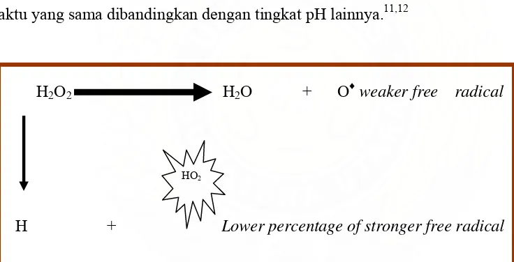 Gambar 1. Ionisasi hidrogen peroksida pada pH asam12 