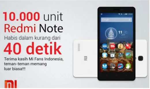 Gambar 1. 4 Sepuluh ribu unit Xiaomi Redmi Note habis terjual dalam 40 detik  kurang 