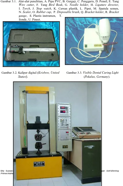 Gambar 3.1.  Alat-alat penelitian, A. Pipa PVC, B. Gergaji, C. Penggaris, D. Pensil, E