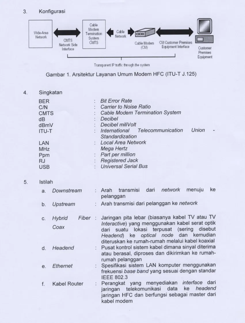 Gambar  1. Arsitektur  Layanan  Umum  Modem  HFC (ITU-T  J.125)