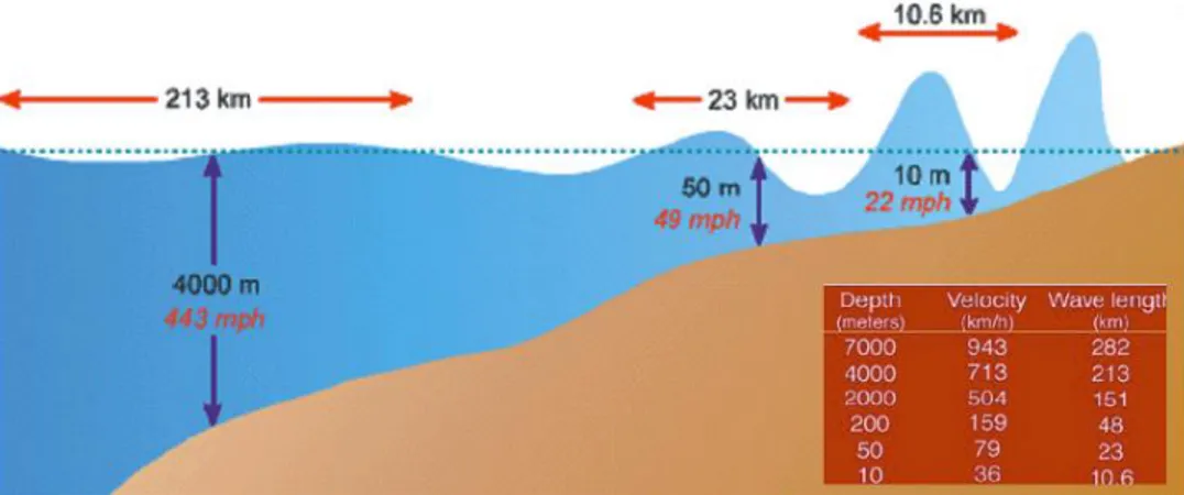 Gambar I.1. Kecepatan penjalaran gelombang tsunami terhadap kedalaman  (BMKG 2015) 