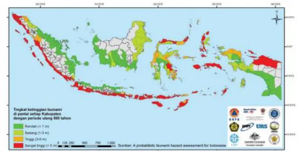 Gambar I.2. Peta risiko tsunami di Indonesia (BNPB 2012) 