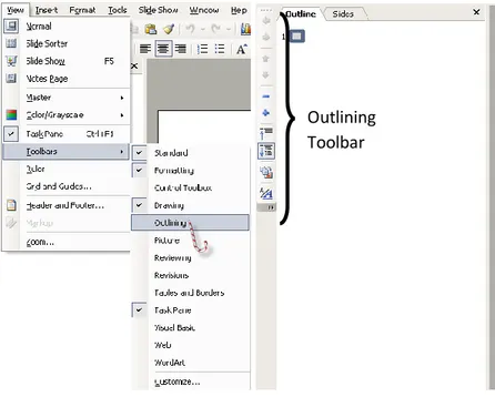 Gambar 2.4. Menampilkan Outlining Toolbar dan Tab Outline 