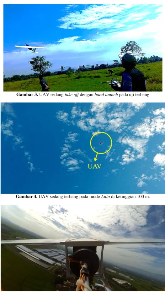 Gambar 3. UAV sedang take off dengan hand launch pada uji terbang 