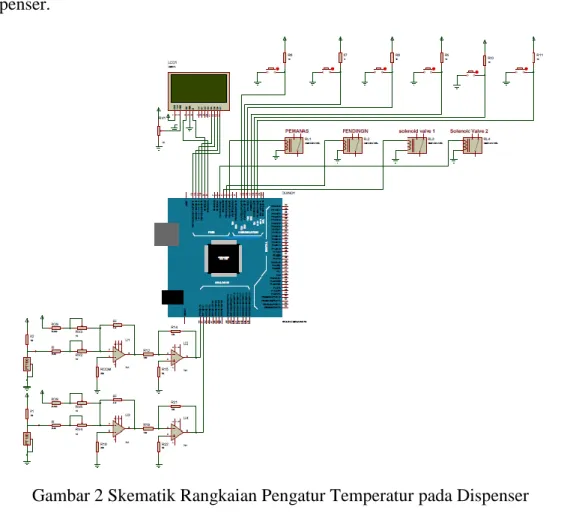 Gambar 2 Skematik Rangkaian Pengatur Temperatur pada Dispenser   Berbasis Arduino Mega 2560 