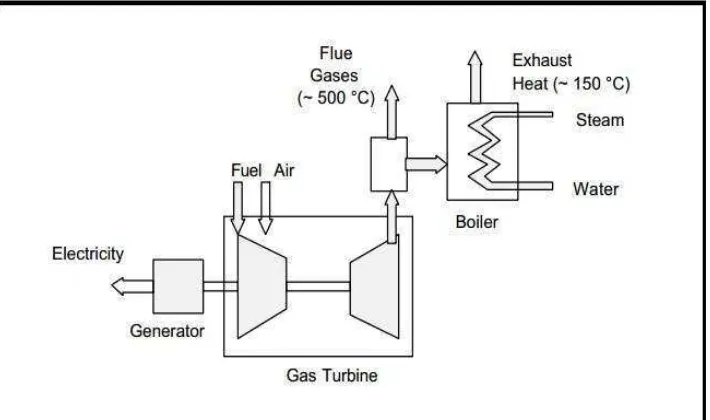 Gambar 2.7   Skema sistem kogenerasi turbin gas (UNESCAP, 2000) 