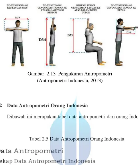 Tabel 2.5 Data Antropometri Orang Indonesia Gambar  2.13  Pengukuran Antropometri 