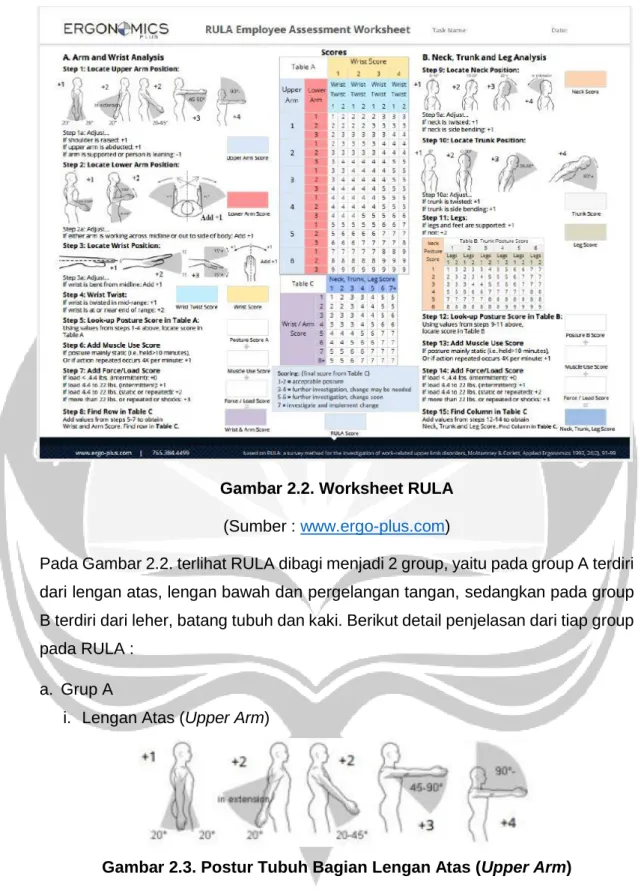 Gambar 2.2. Worksheet RULA  (Sumber : www.ergo-plus.com) 