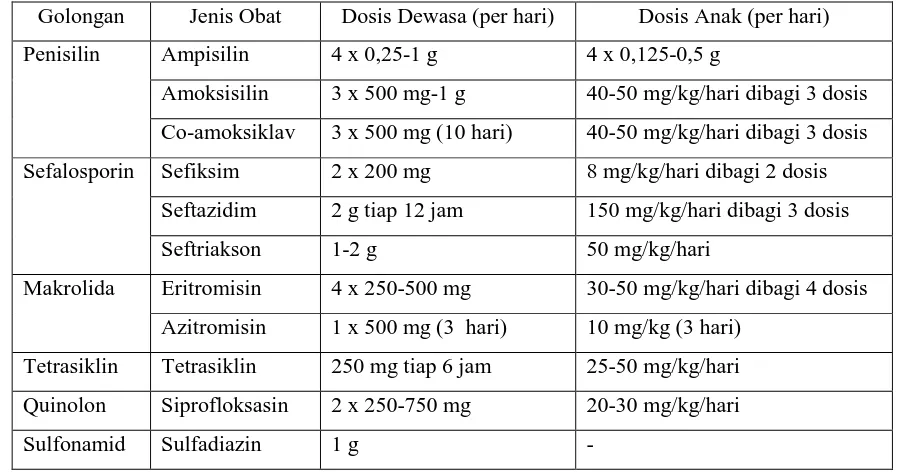 Tabel 10. Jenis dan Dosis Antibiotik untuk Pengobatan ISPA 