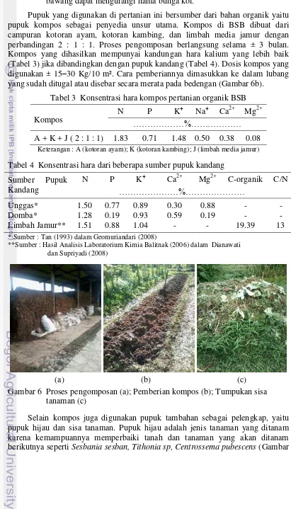 Tabel 3  Konsentrasi hara kompos pertanian organik BSB 