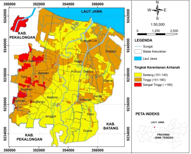 Gambar 1. Peta tingkat kerentanan air tanah di Kota Pekalongan  .