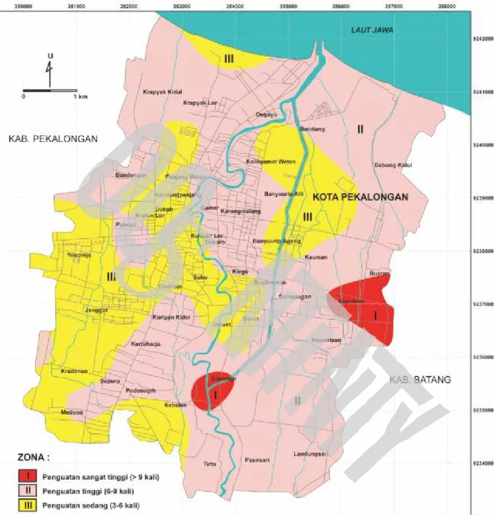 Gambar  12.  Peta Mikrozonasi Bahaya Goncangan Gempa bumi Kota Pekalongan.