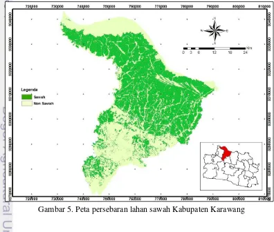 Gambar 5. Peta persebaran lahan sawah Kabupaten Karawang 