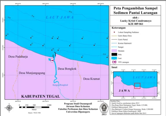 Gambar 1.  Peta Lokasi Pengambilan Sedimen di Pantai Larangan Kabupaten Tegal  Tabel 1