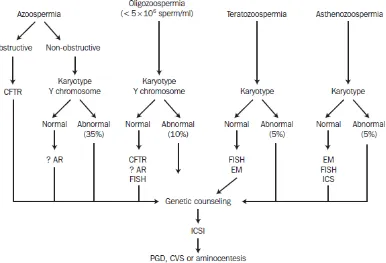 Gambar 1 Algoritma  untuk evaluasi  genetik pria infertil untuk menjalani intracytoplasmic sperm injection (ICSI)