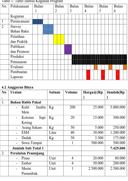 Tabel 1: Tabel Jadwal Kegiatan Program 