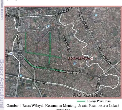 Gambar 4 Batas Wilayah Kecamatan Menteng, Jakata Pusat beserta Lokasi 